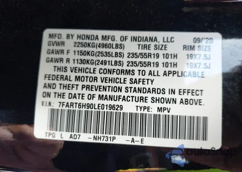 2020 Honda Cr-V Hybrid Touring from USA, damaged, VIN 7FART6H90LE019629